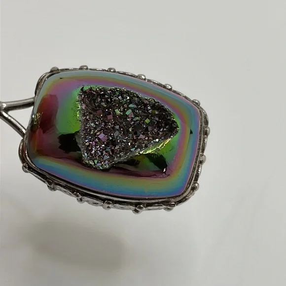 Iridescent Druzy 925 Sterling Silver Pendant - Picture 4 of 9